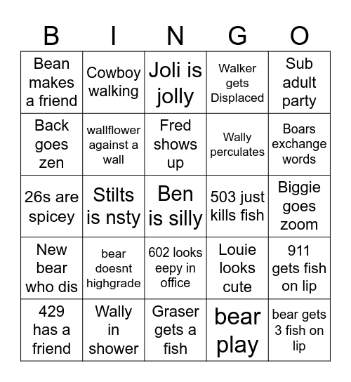 Bear Bingo Card
