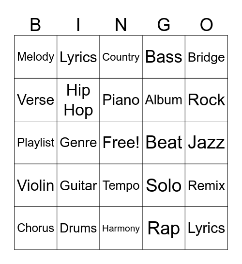 Music Bingo Card