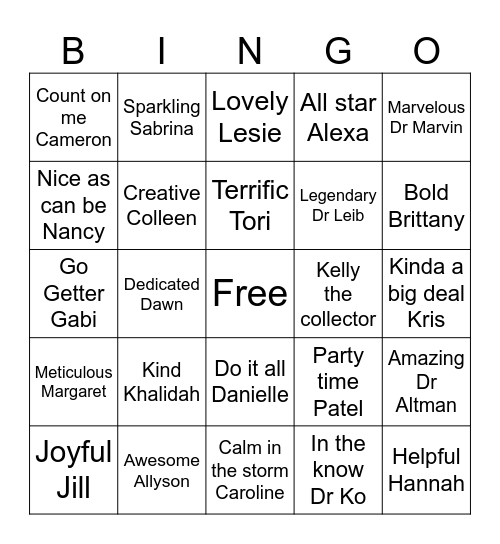 ADA Employee Bingo Card