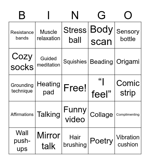 Coping Skills Bingo Card