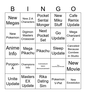 Pokemon Presents 7/22/25 Bingo Card