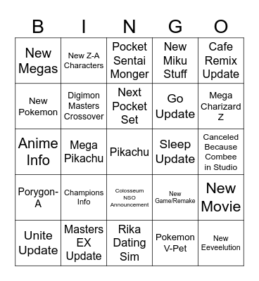 Pokemon Presents 7/22/25 Bingo Card