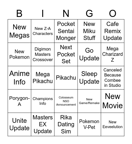 Pokemon Presents 7/22/25 Bingo Card