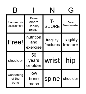OSTEOPOROSIS BINGO Card