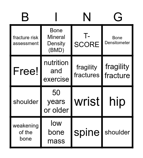 OSTEOPOROSIS BINGO Card