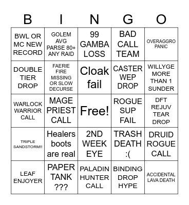 BAB BINGO BANGO Bingo Card