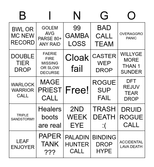 BAB BINGO BANGO Bingo Card