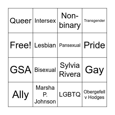 LGBTQIA+ Bingo! Bingo Card