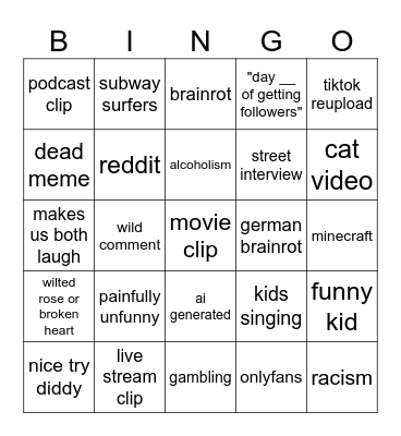 Ig Reels Innit Bingo Card