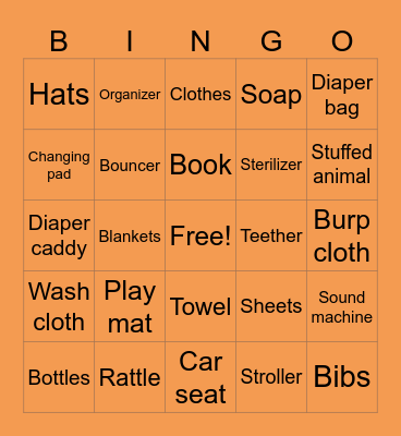 Baby Shower Bingo Card
