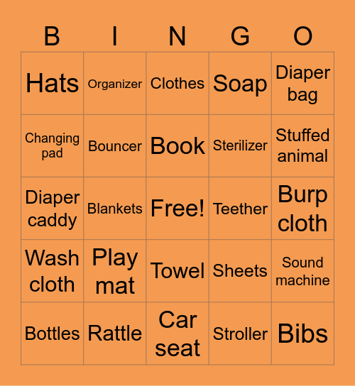 Baby Shower Bingo Card