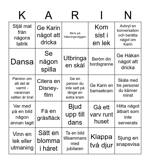 Karin 60 år Bingo Card