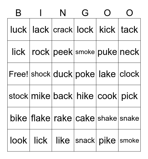 K vs CK Bingo Card