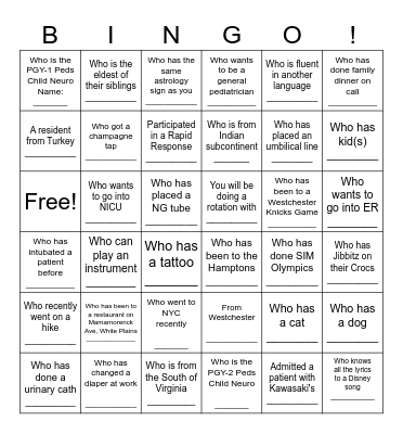 Find a Resident..... Bingo Card