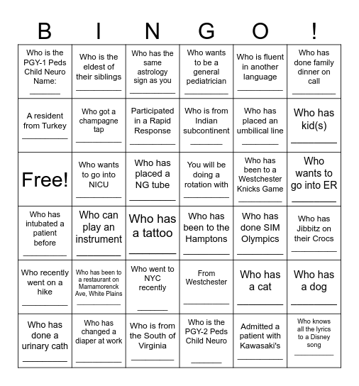 Find a Resident..... Bingo Card