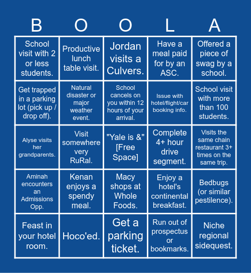 Fall 2025 - JAD/AD/SAD Road Shenanigans Bingo Card