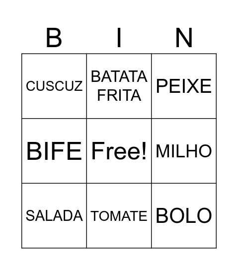 Bingo dos Alimentos Bingo Card