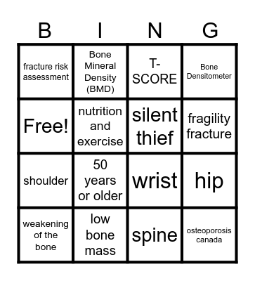 OSTEOPOROSIS BINGO Card