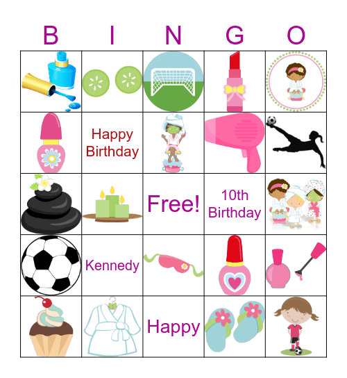 Spa Party Bingo Card