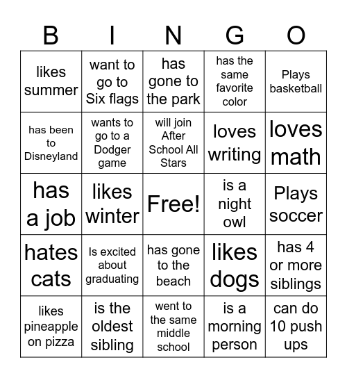 Untitled Bingo Card