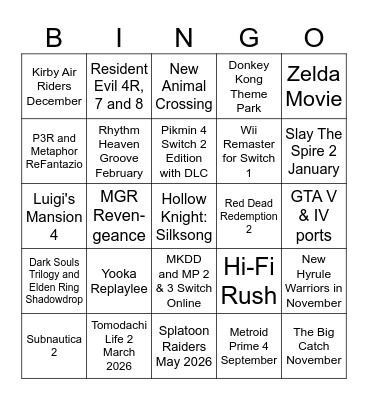 Nintendo Direct Bingo Card
