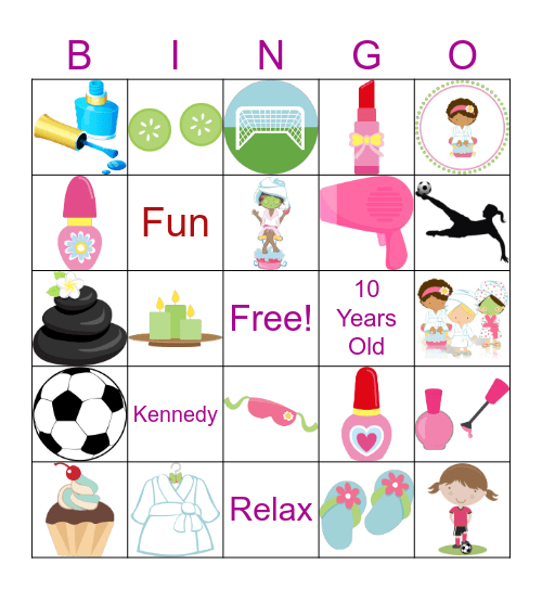 Spa Party Bingo Card