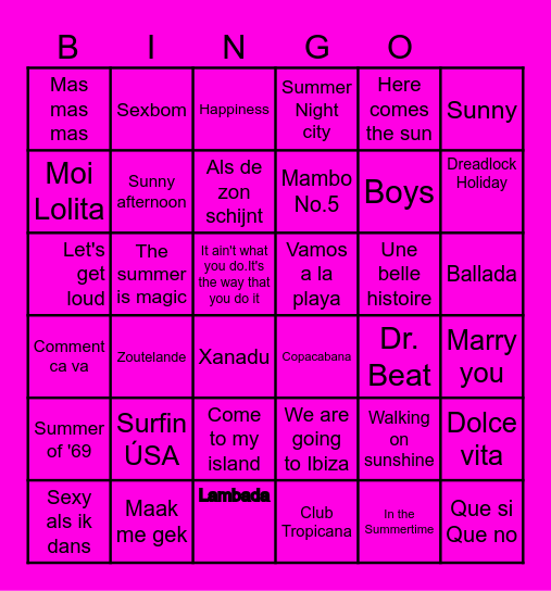 Zomerweekend Bingo Card