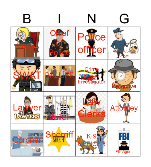 Law & Justice Careers Bingo Card