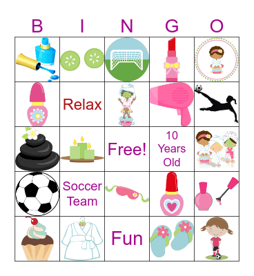 Spa Party Bingo Card