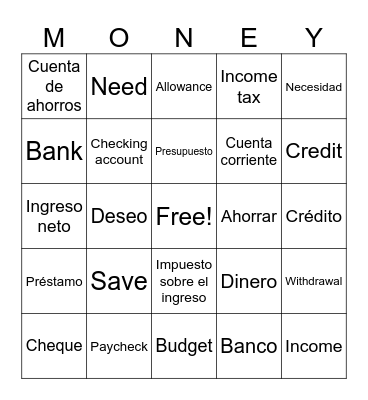 Financial Literacy Bingo Card