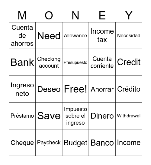 Financial Literacy Bingo Card