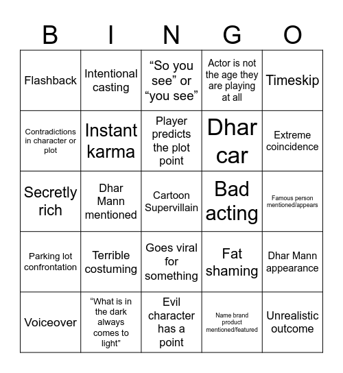Dhar Mann Bingo Card
