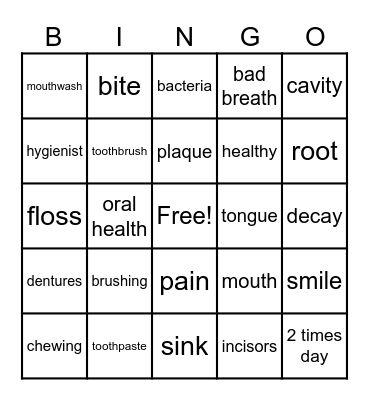 Oral Hygiene Bingo Card