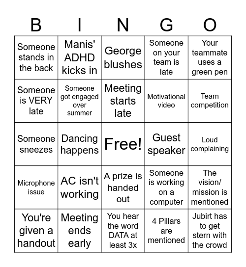 RES Preplanning Meeting Bingo Card