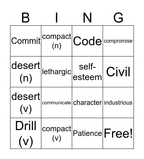 VSL 7-9  Bingo Card