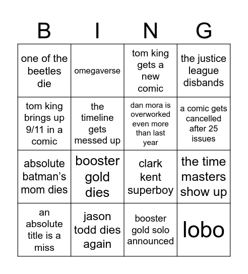 dc 2025 bing Bingo Card