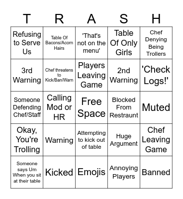 Hibachi Bingo Card