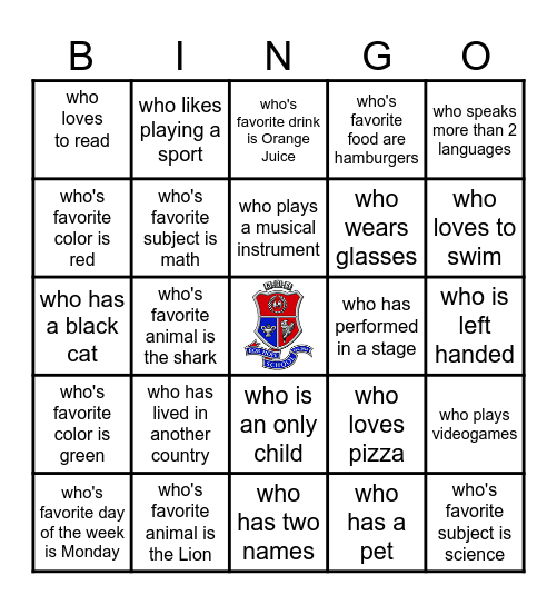 Let's get to know each other Bingo Card