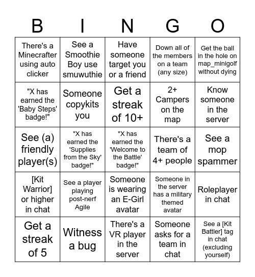 Kit Battle Bingo!!! Bingo Card