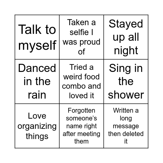 Life Bingo Card