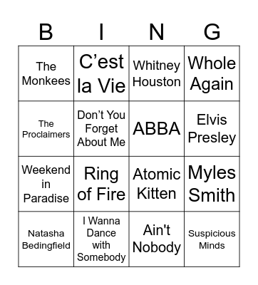 Musical Bingo Card