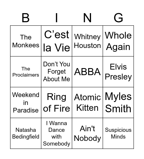 Musical Bingo Card