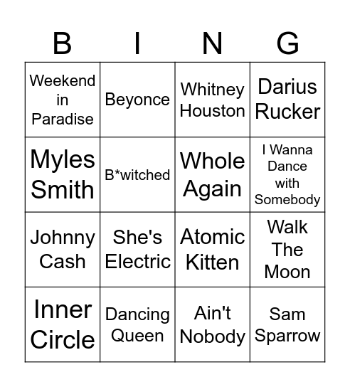 Musical Bingo Card