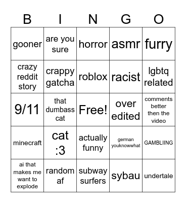Tiktok bingo Card