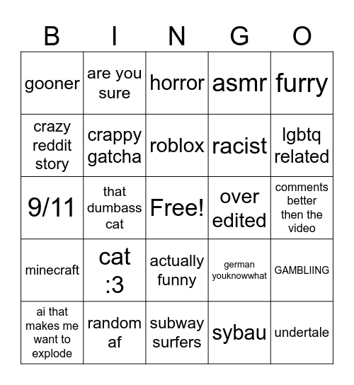 Tiktok bingo Card