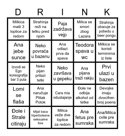 Odžački DRINKGO Bingo Card