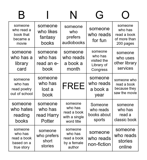 Literary Human Bingo Card
