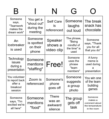 Administrative Retreat Bingo Card