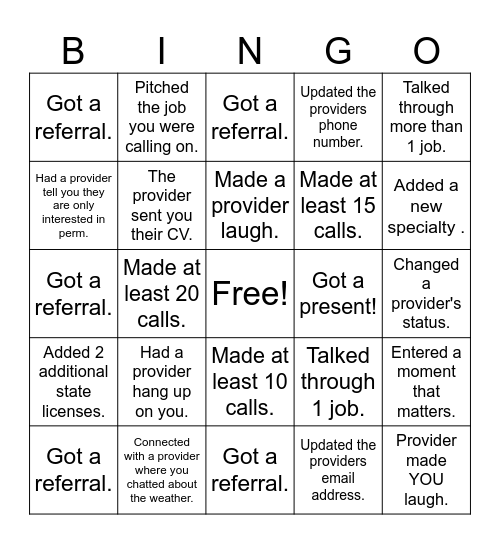 Power Hour Bingo Card
