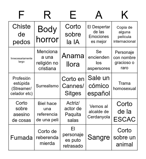 Fantosfreak Bingo Card